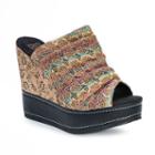 Muk Luks Peyton Women's Wedge Sandals, Girl's, Size: 6, Beig/green (beig/khaki)