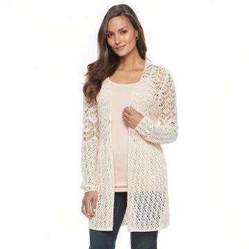 Women's Olivia Sky Crochet Cardigan, Size: Large, Dark Beige