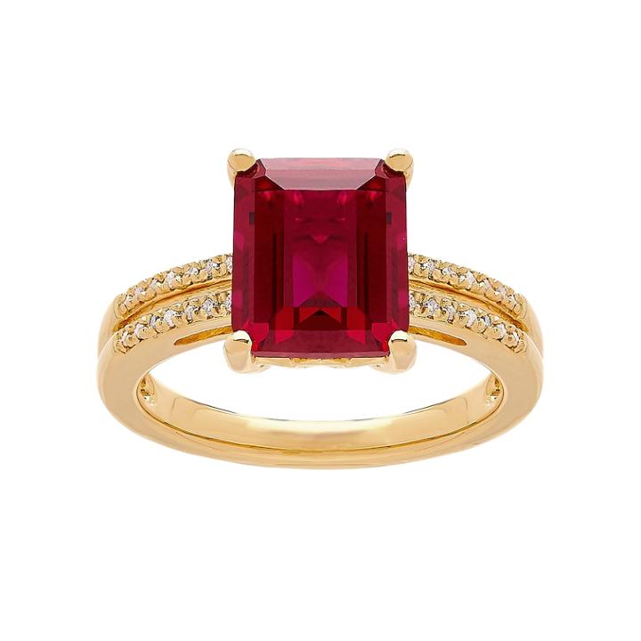 14k Gold Over Silver Lab-created Ruby & 1/10 Carat T.w. Diamond Ring, Women's, Size: 7, Red