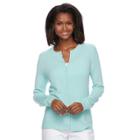 Women's Croft & Barrow&reg; Ribbed-trim Cardigan, Size: Large, Turquoise/blue (turq/aqua)