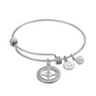 Love This Life Thousand Miles Crystal Compass Charm Bangle Bracelet, Women's, Silver