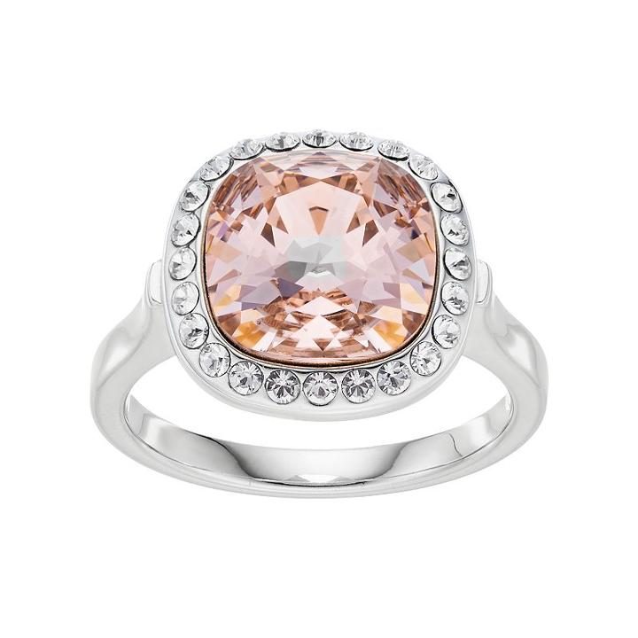Brilliance Silver Plated Cushion Halo Ring With Swarovski Crystals, Women's, Size: 8, Pink