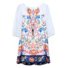 Girls 7-16 Iz Amy Byer 3/4-length Sleeve Patterned Chiffon Shirt Dress With Necklace, Girl's, Size: 12, Ovrfl Oth