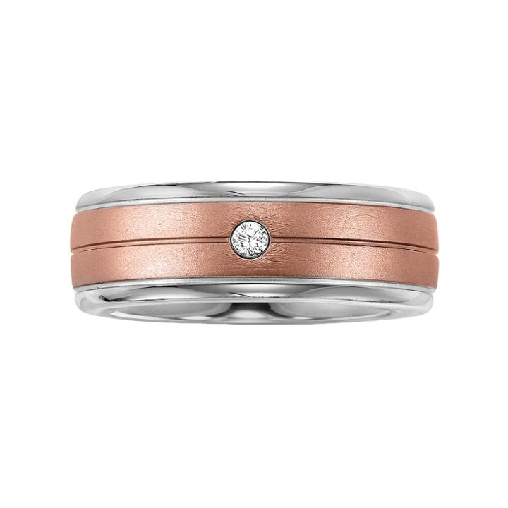 Lovemark Stainless Steel Two Tone Diamond Accent Men's Wedding Band, Size: 9.50, White