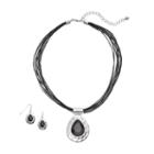 Hammered Teardrop Necklace & Earring Set, Women's, Black