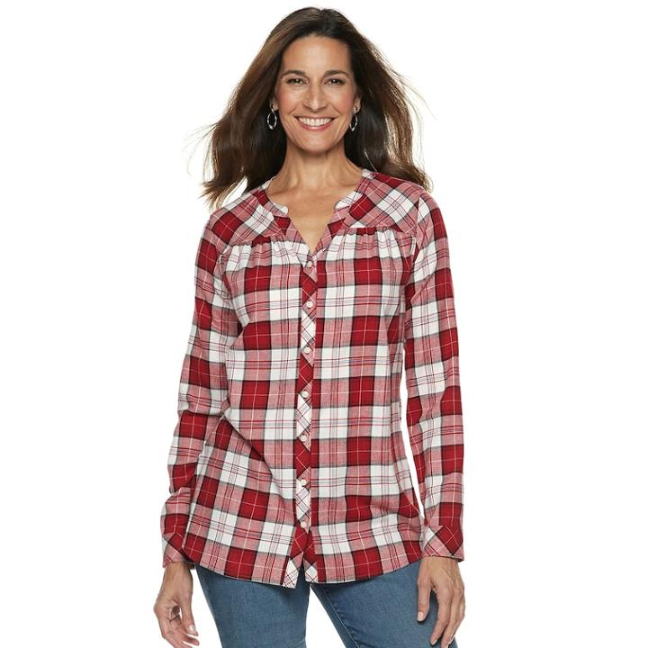 Women's Croft & Barrow&reg; Plaid Flannel Shirt, Size: Xxl, Med Red
