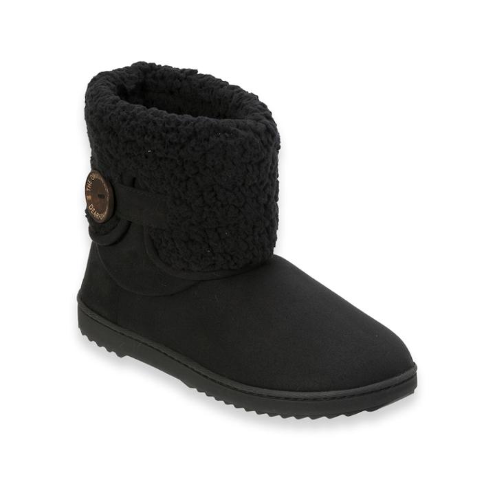 Women's Dearfoams Notched Sherpa Cuff Boot, Size: Large, Black
