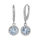 Lab-created Aquamarine And Lab-created White Sapphire Sterling Silver Halo Drop Earrings, Women's, Blue