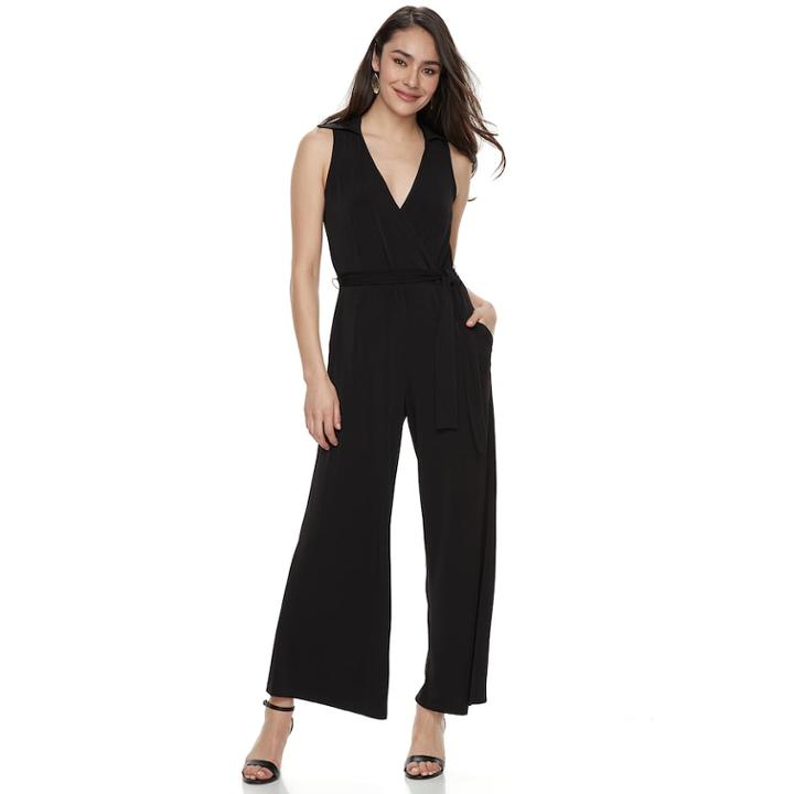 Women's Nina Leonard Wide-leg Jumpsuit, Size: Large, Black