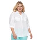 Plus Size Croft & Barrow&reg; Knit-to-fit Roll-tab Shirt, Women's, Size: 2xl, White