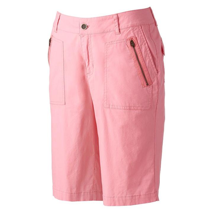 Women's Caribbean Joe Zipper Pocket Bermuda Shorts, Size: 16, Med Red