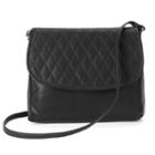 R & R Leather Quilted Flap Leather Crossbody Bag, Women's, Black
