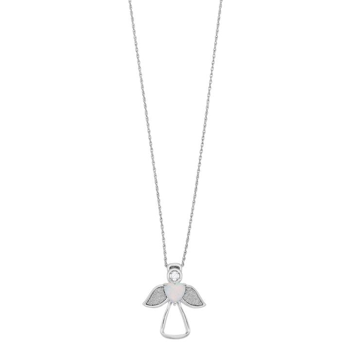 Sterling Silver Lab Created White Opal & Cubic Zirconia Angel Pendant Necklace, Women's, Size: 18