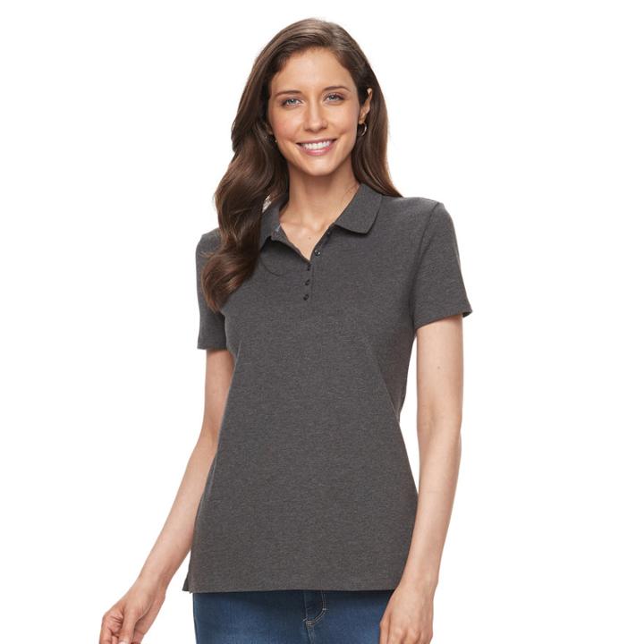 Women's Croft & Barrow&reg; Classic Solid Polo, Size: Large, Dark Grey