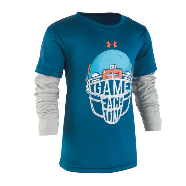 Boys 4-7 Under Armour Mock Layer Football Helmet Game Face On Graphic Tee, Size: 7, Dark Blue