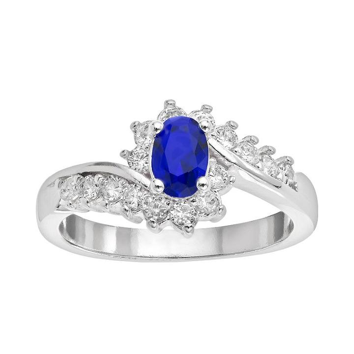 City Rox Silver-plated Cubic Zirconia Bypass Ring, Women's, Size: 7, Blue