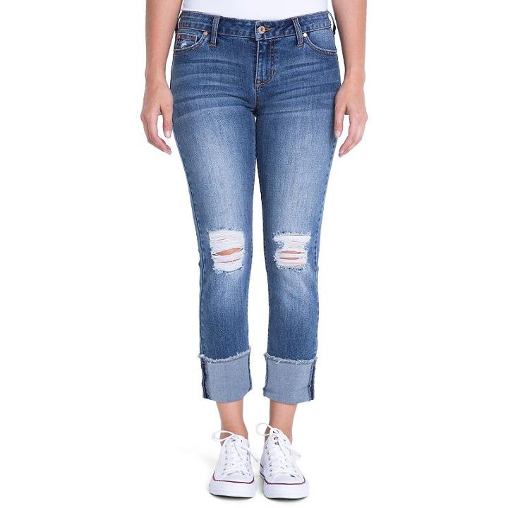 Juniors' Crave Ripped Cuff Ankle Skinny Jeans, Teens, Size: 13, Blue (navy)