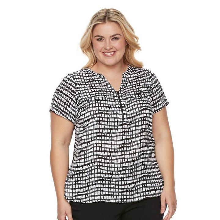 Plus Size Apt. 9&reg; Half-zip Mixed-media Top, Women's, Size: 4xl, Black
