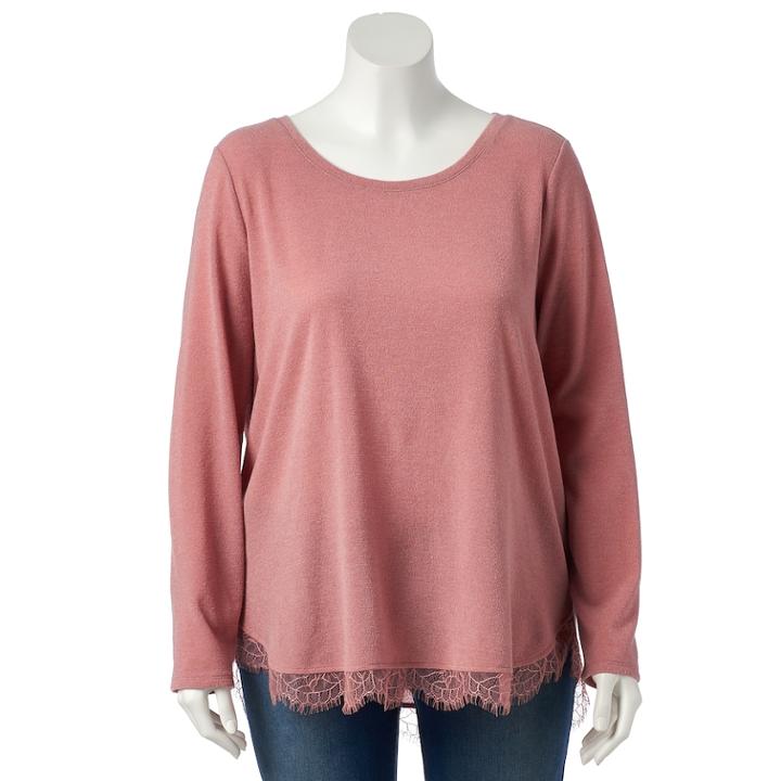 Plus Size Lc Lauren Conrad Lace Trim Tunic, Women's, Size: 2xl, Med Pink