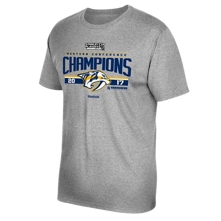 Men's Reebok Nashville Predators 2017 Conference Champions Locker Room Tee, Size: Large, Grey