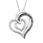 Two Hearts Forever One 1/4 Carat T.w. Black & White Diamond Sterling Silver Heart Pendant Necklace, Women's