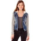 Juniors' Wallflower Hooded Stripe-sleeve Jean Jacket, Teens, Size: Large, Med Blue