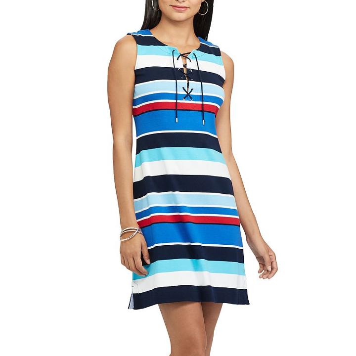 Women's Chaps Striped Lace-up Dress, Size: Large, Blue