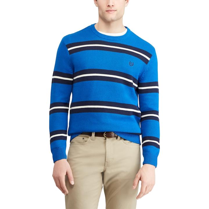 Men's Chaps Regular-fit Striped Crewneck Sweater, Size: Large, Blue