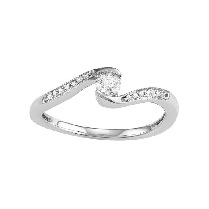 10k White Gold 1/4 Carat T.w. Diamond Bypass Promise Ring, Women's, Size: 9