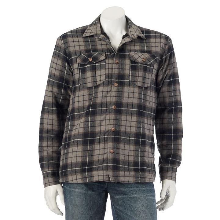 Men's Ocean Current Plaid Sherpa-lined Shirt Jacket, Size: Large, Silver