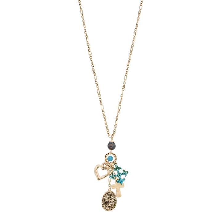 Believe In Heart, Cross & Tree Charm Pendant Necklace, Women's, Multicolor