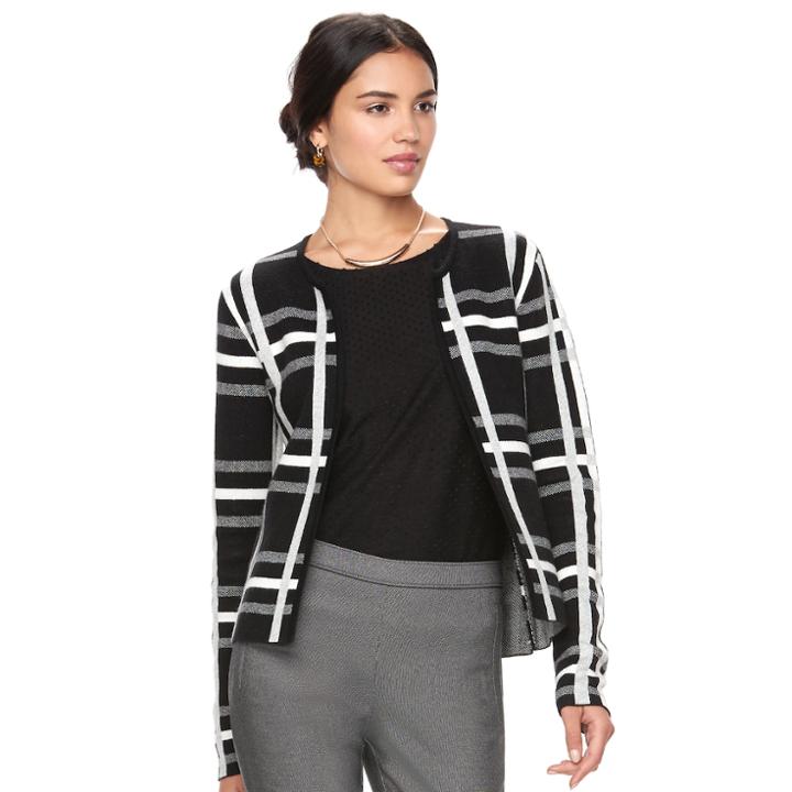 Women's Elle&trade; Print Cardigan, Size: Medium, Black