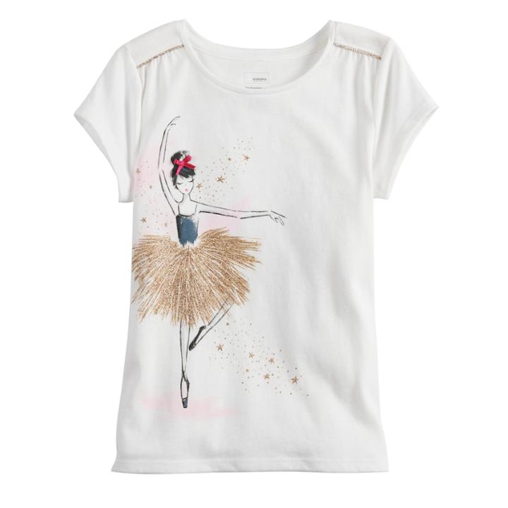 Girls 4-12 Sonoma Goods For Life&trade; Shirred-shoulder Graphic Tee, Size: 8, Natural