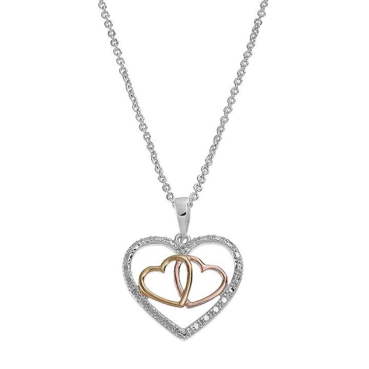 Delicate Diamonds Tri-tone Sterling Silver Triple Heart Pendant, Women's, Multicolor