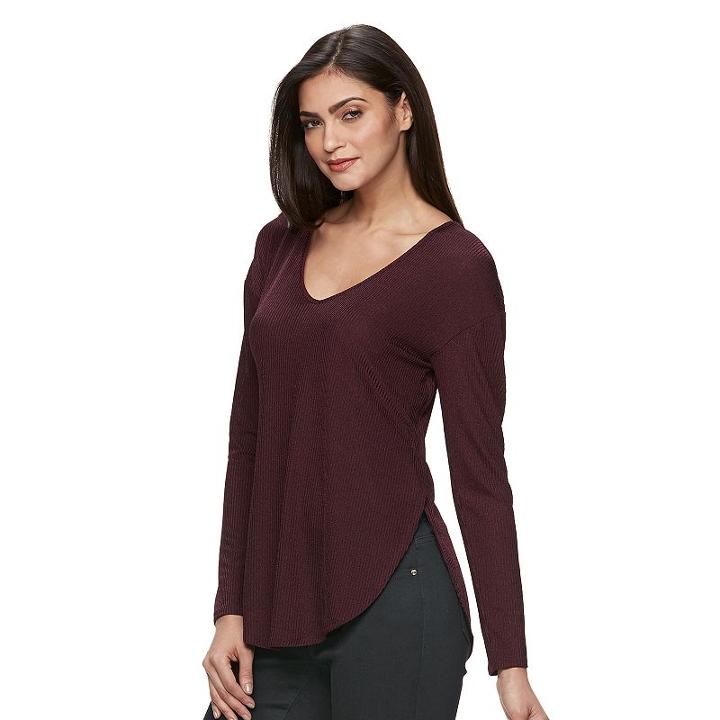 Women's Jennifer Lopez Ribbed Keyhole Tee, Size: Small, Drk Purple