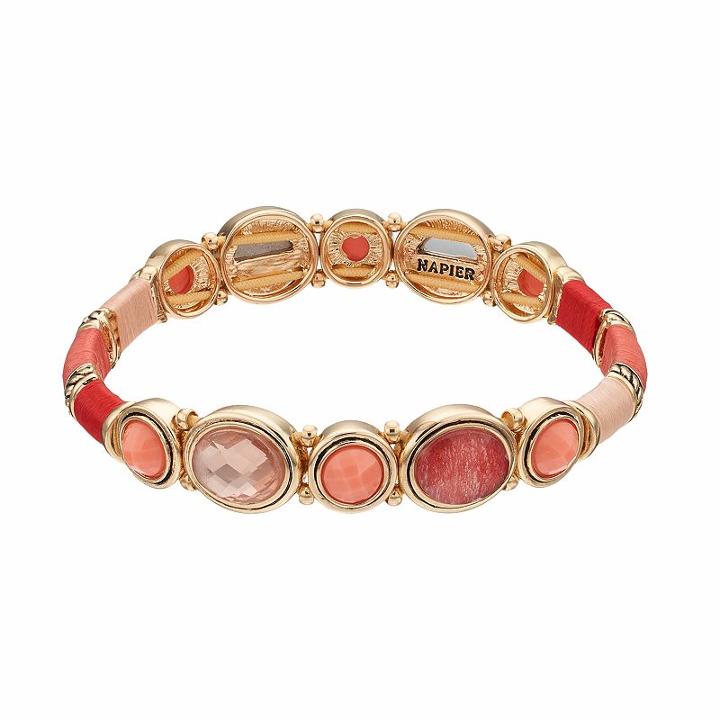 Napier Pink Oval Threaded Stretch Bracelet, Women's, Orange
