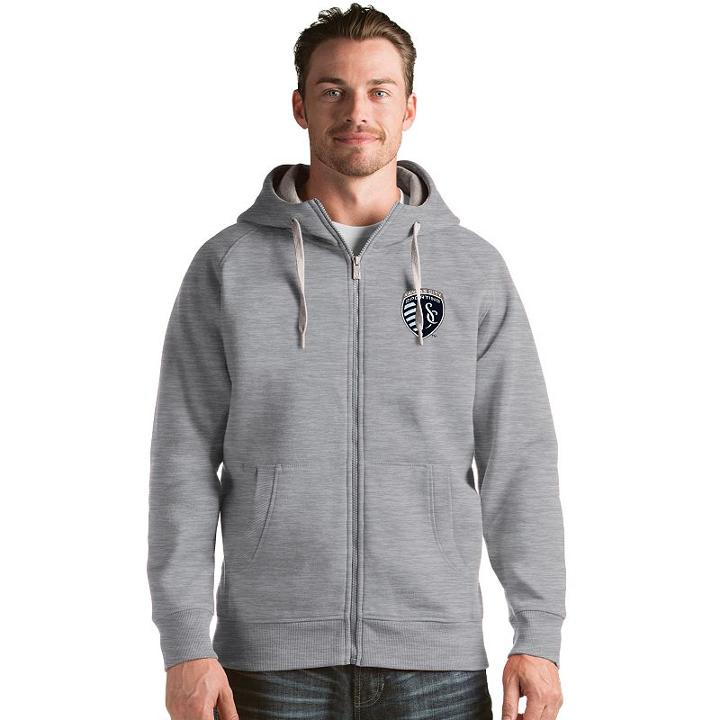 Men's Antigua Sporting Kansas City Victory Full-zip Hoodie, Size: Small, Grey