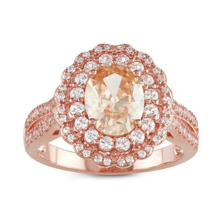 14k Rose Gold Over Silver Champagne Cubic Zirconia & Lab-created White Sapphire Ring, Women's, Size: 9, Orange