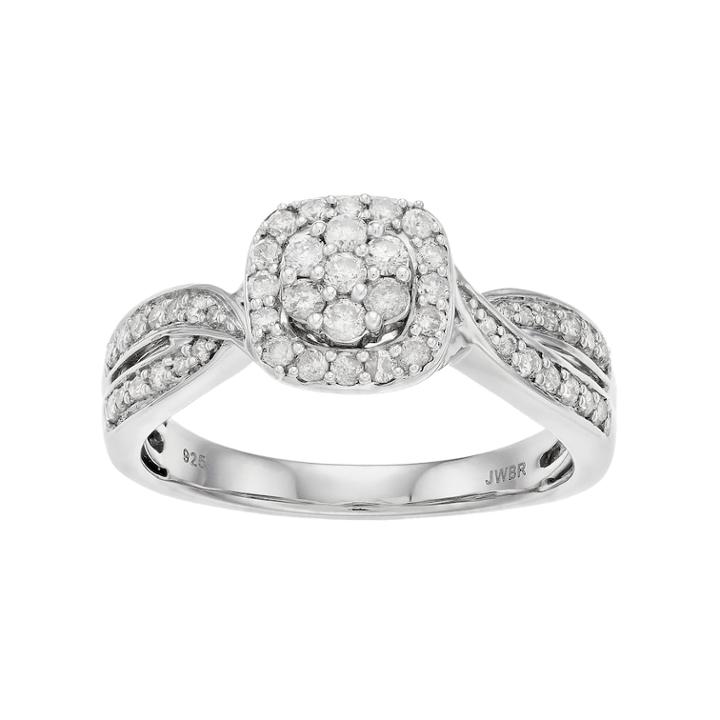 Always Yours Sterling Silver 1/2 Carat T.w. Diamond Cluster Engagement Ring, Women's, Size: 7, White
