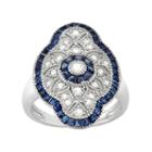 Sterling Silver Lab-created White & Blue Sapphire Art Deco Ring, Women's, Size: 7