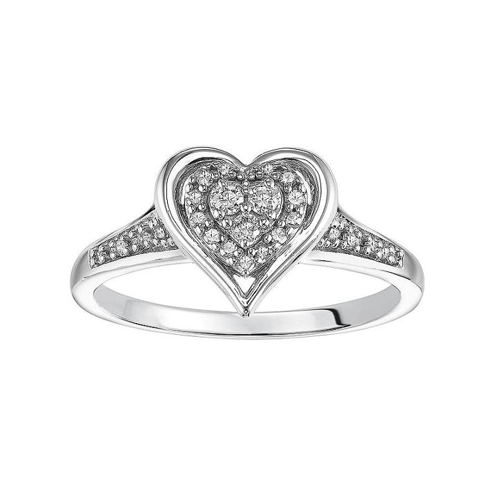 Love Always Diamond Heart Halo Engagement Ring In Sterling Silver (1/6 Ct. T.w.), Women's, Size: 5, White