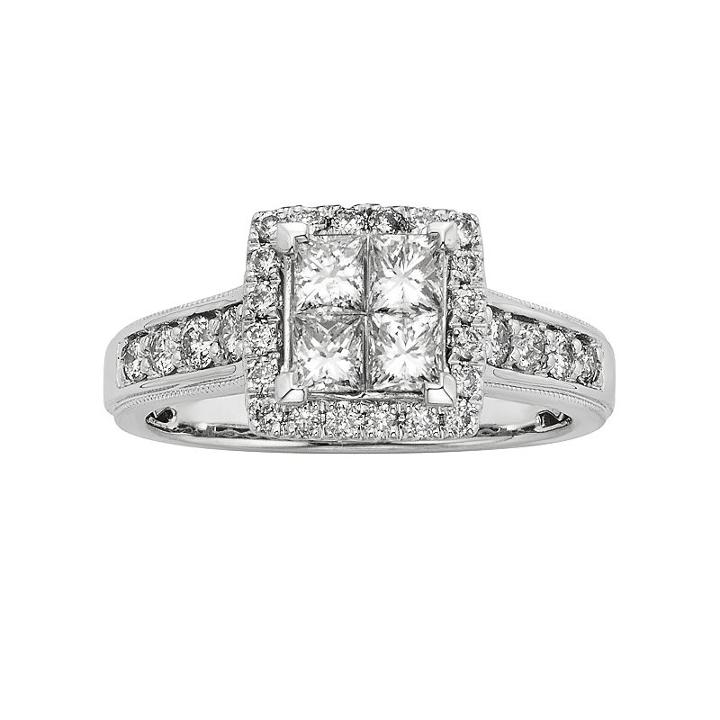 Igl Certified Diamond Square Halo Engagement Ring In 14k White Gold (1 Ct. T.w.), Women's, Size: 7