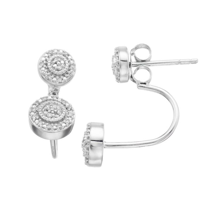 Sterling Silver 1/10 Carat T.w. Diamond Circle Front-back Earrings, Women's, White