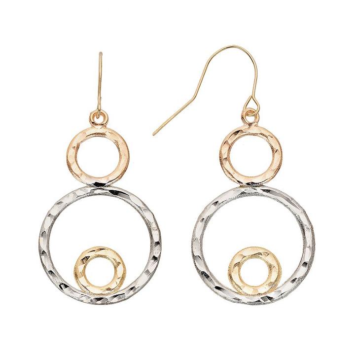 10k Gold Tri-tone Circle Drop Earrings, Women's, Multicolor