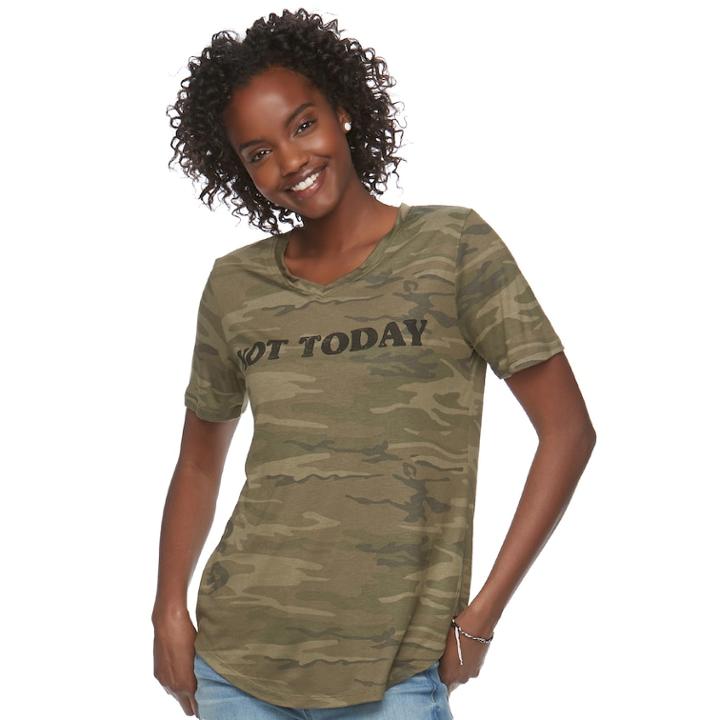 Juniors' Awake Not Today Camo Graphic Tee, Teens, Size: Xs, Beige Over