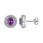 Sterling Silver Amethyst & 1/10 Carat T.w. Diamond Halo Earrings, Women's, Purple