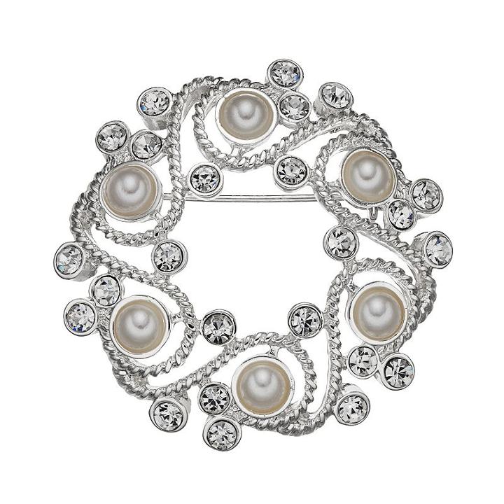 Napier Simulated Pearl Scroll Wreath Pin, Women's, White