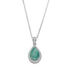 Sterling Silver Ice Cubic Zirconia Teardrop Halo Pendant Necklace, Women's, Size: 18, Green