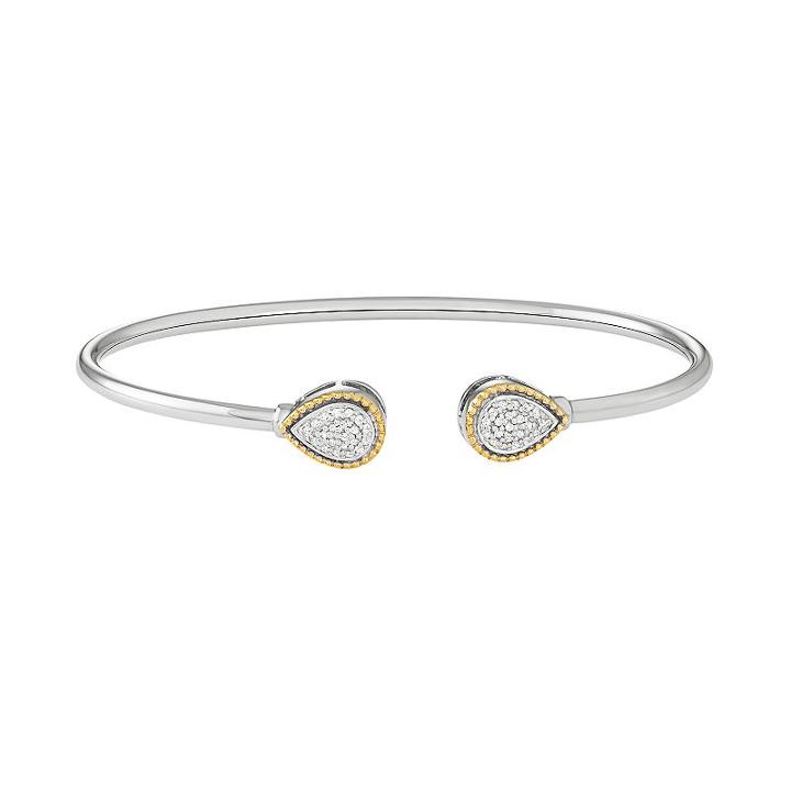Two Tone Sterling Silver 1/5 Carat T.w. Diamond Teardrop Halo Cuff Bracelet, Women's, Size: 6.5, White