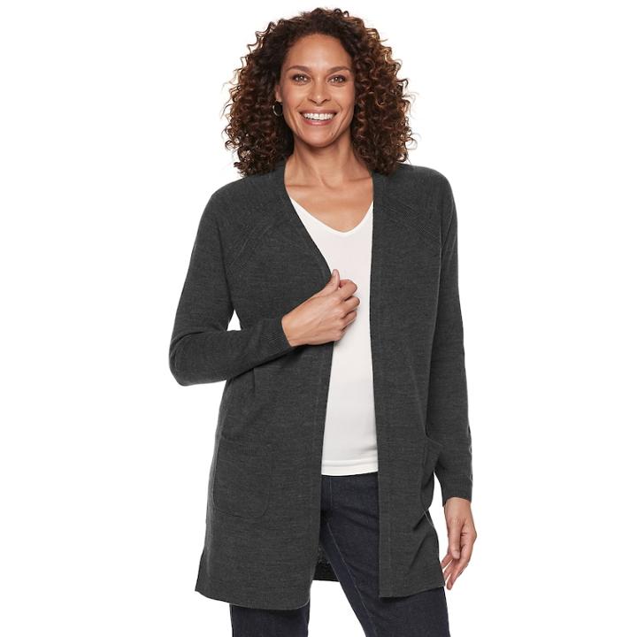 Women's Napa Valley Raglan Long Cardigan, Size: Medium, Dark Grey